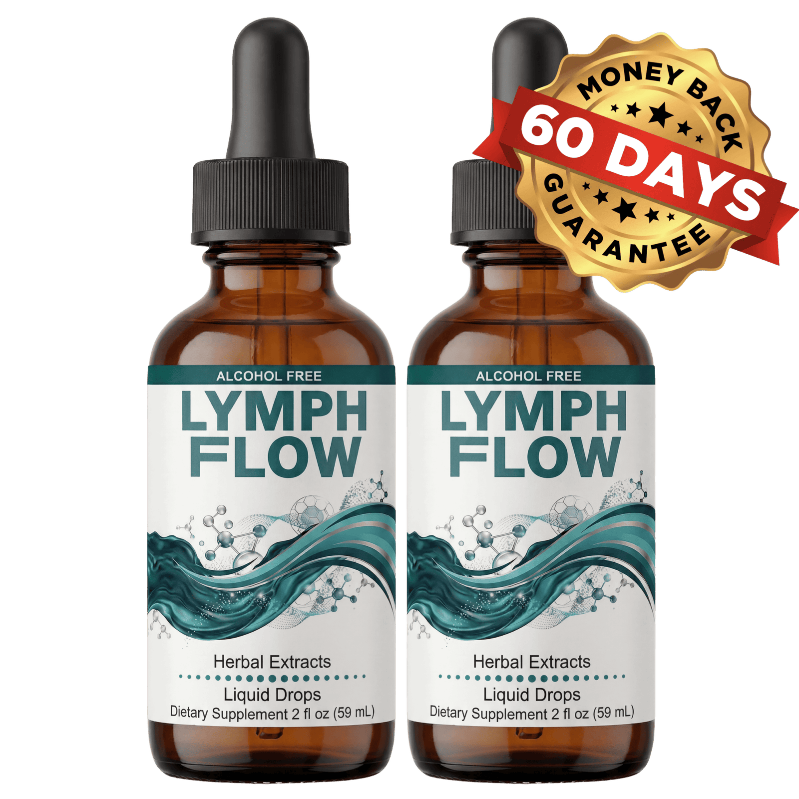 Two bottles of Lymph Flow with 60-day guarantee badge